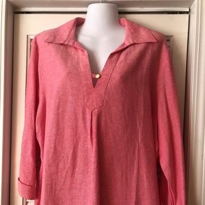 Anne Klein NEW Linen Blend Blouse Tunic XL Pink 3/4 Cuffed Sleeve